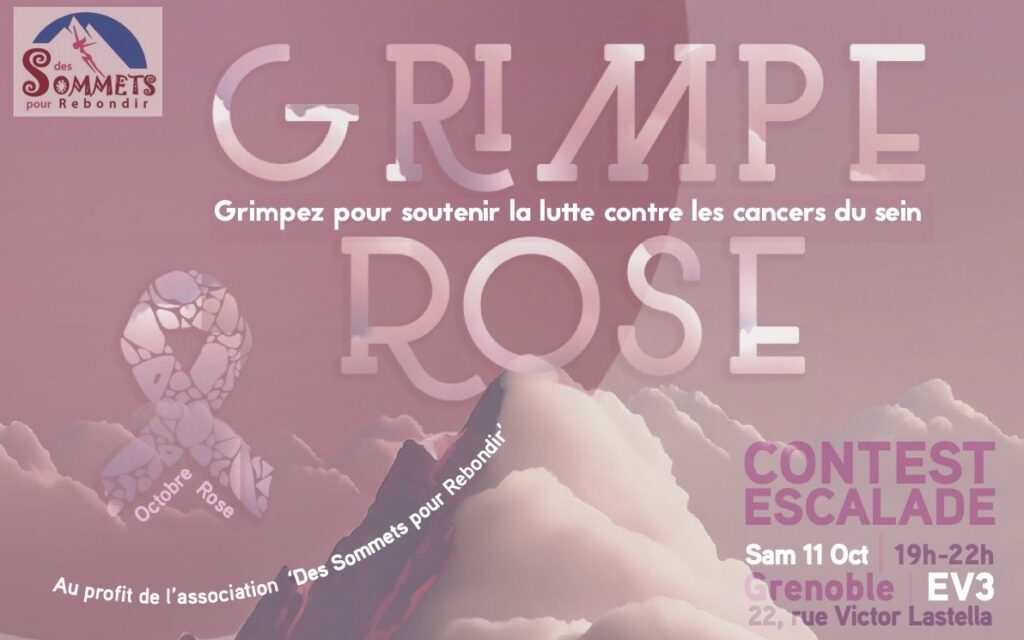 Titre affiche grimpe rose 2025 Affiche des Rencontres Ciné Montagne à Grenoble en 2024